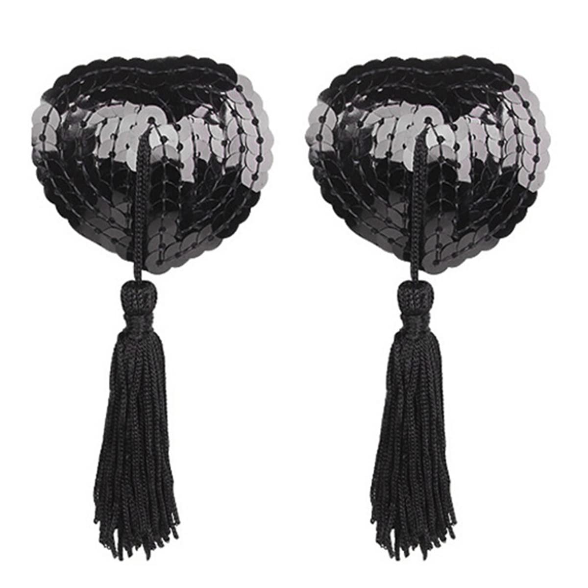 PALAY Nipple Cover Pasties Silicone Sequin Tassel Bra Reusable Romantic Adhesive Heart Nipple Pasties with Tassel for Lady Women (Black, One Pair) PALAY Nipple Cover Pasties Silicone Sequin Tassel Bra Reusable Romantic Adhesive Heart Nipple Pasties with Tassel for Lady Women (Black, One Pair)